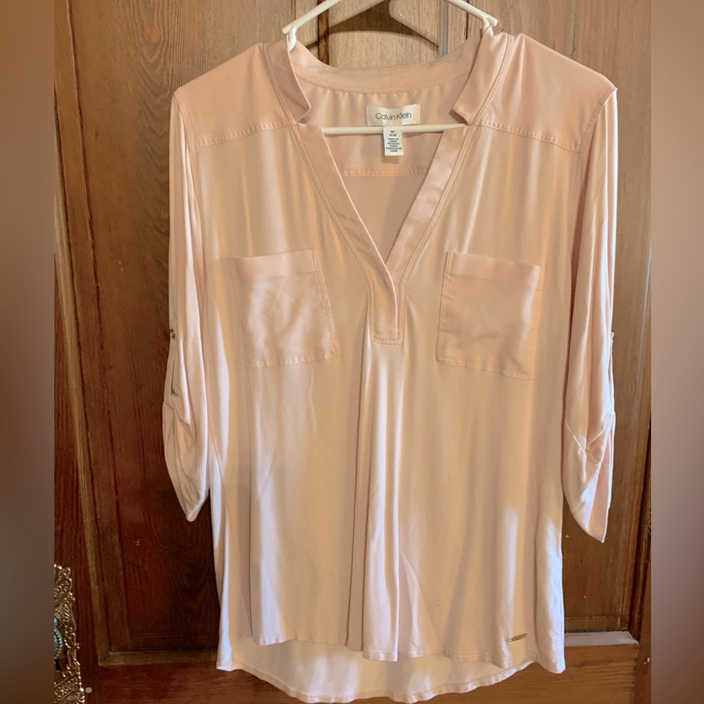 Light Pink/Peach Calvin Klein Blouse. Medium